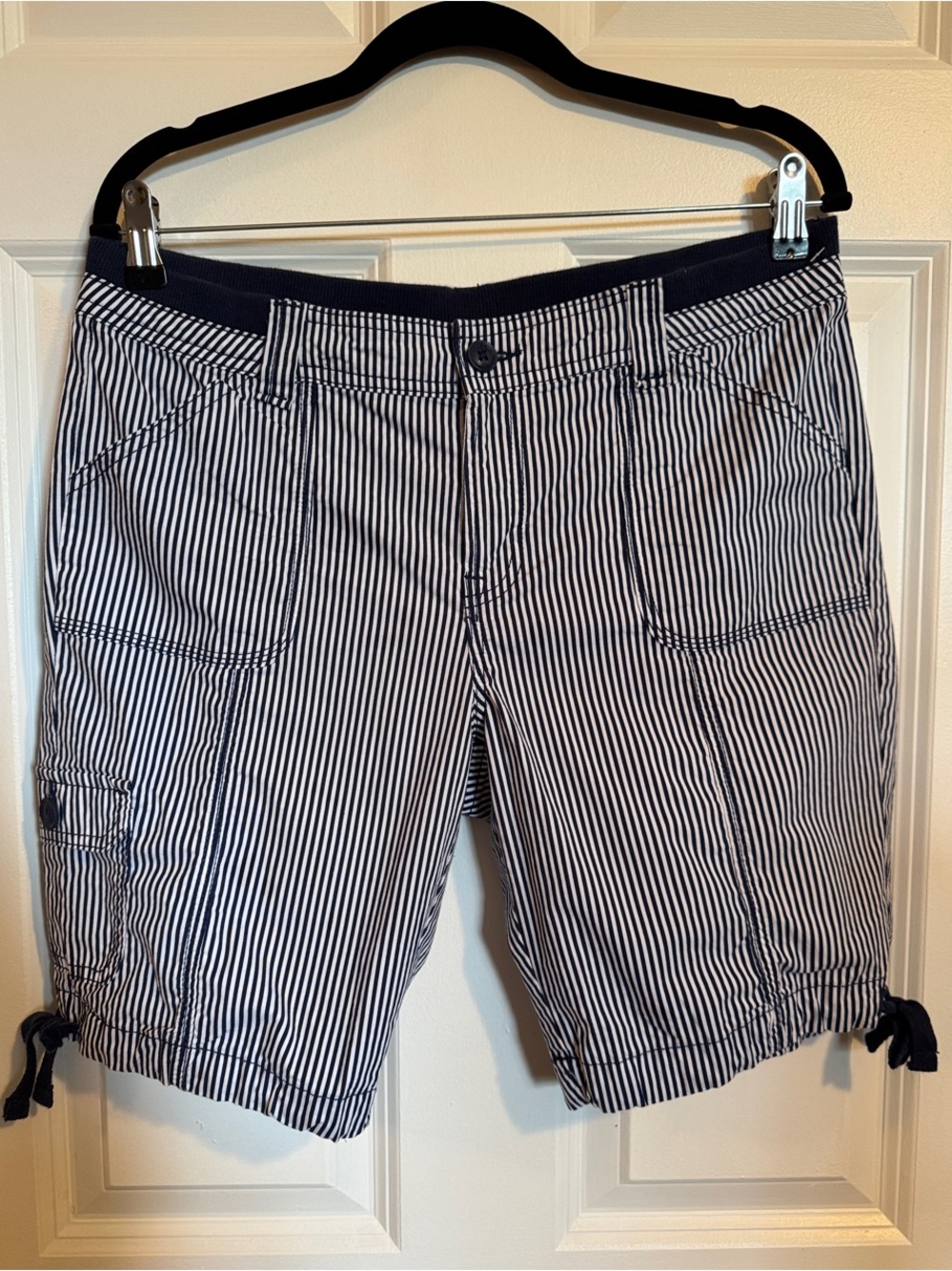 St. John’s Bay Navy & White Striped Cargo Bermuda Shorts